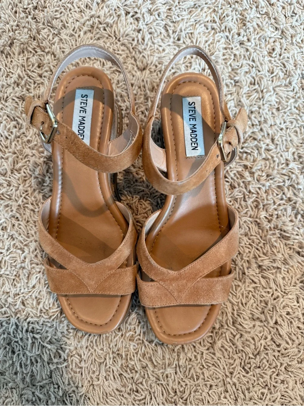 Steve Madden Cognac Suede Wedge Sandals